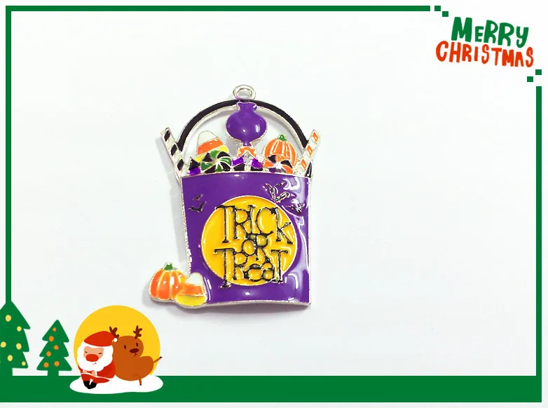 

Newest ! 47mm*35mm 10pcs/lot Silver Plated Halloween Basket With All Enamel Pendants