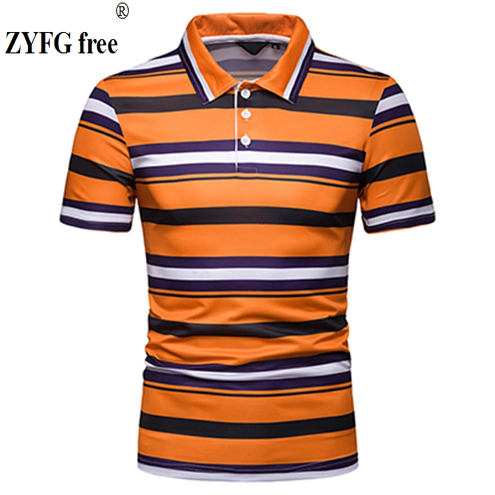 

2019 summer men's short-sleeved POLO shirts straight turn-down collar polo shirt striped color POLO youth vitality tops