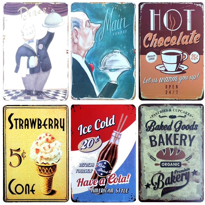 

Chocolate Milk Strawberry IceCream Vintage Metal Signs Home Decor Vintage Tin Signs Pub Vintage Decorative Plates Metal Wall Art