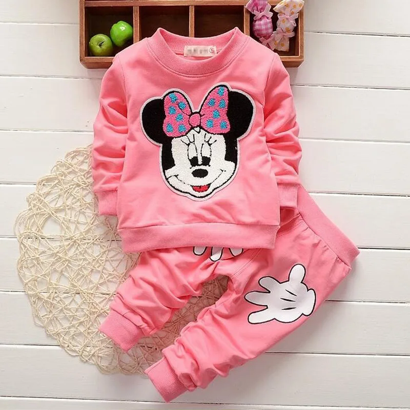 Комплекты одежды для маленьких девочек весенние хлопковые комплекты одежды для девочек с Минни детская одежда с длинными рукавами и вышивкой для детей от 1 до 3 лет