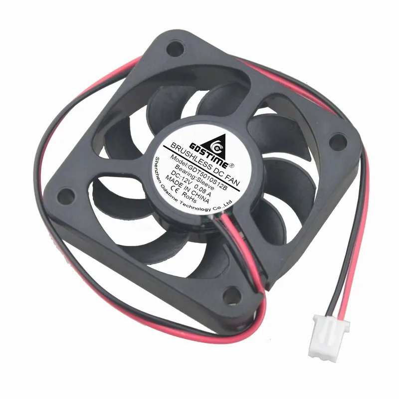 

Gdstime 5 Pieces 12V DC Cooling Fan 50mm 5cm 2Pin Brushless Cooler PC Case Radiator 5010 50x50x10mm 9 Blades