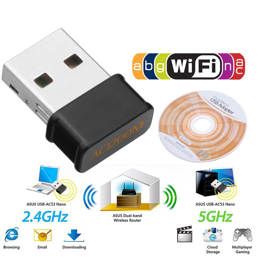 Mini de red USB de 1200Mbps, adaptador Wifi de doble banda 2,4G/5,8 GWireless AC para Windows XP/Vista/7/8/10 OS|Tarjetas de - AliExpress