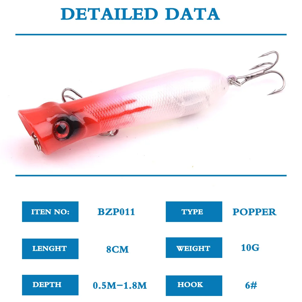 1 шт. 8 мм/10 г 6 # крючки искусственная приманка Pesca Peche Рыболовная Снасть Top Water Popper со