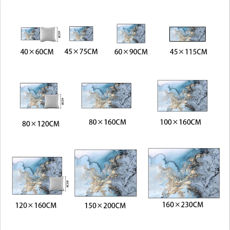 AOVOLL Современный абстрактный художественный Небесно-Голубой, морского цвета, водостойкие золотые ковры и коврики для гостиной, ковер для детской комнаты, нескользящий напольный коврик