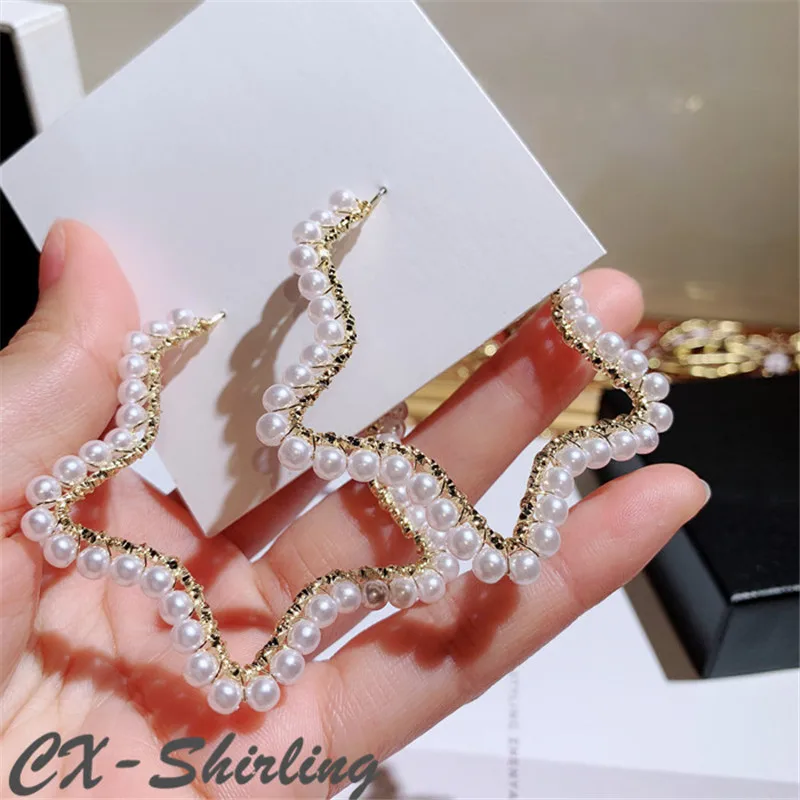 

New Arrival Fashion Anti-Allergy Earrings Women Elegant Pearl Crystal Star Earrings Fashion Dress Earring Lady Party Wedding