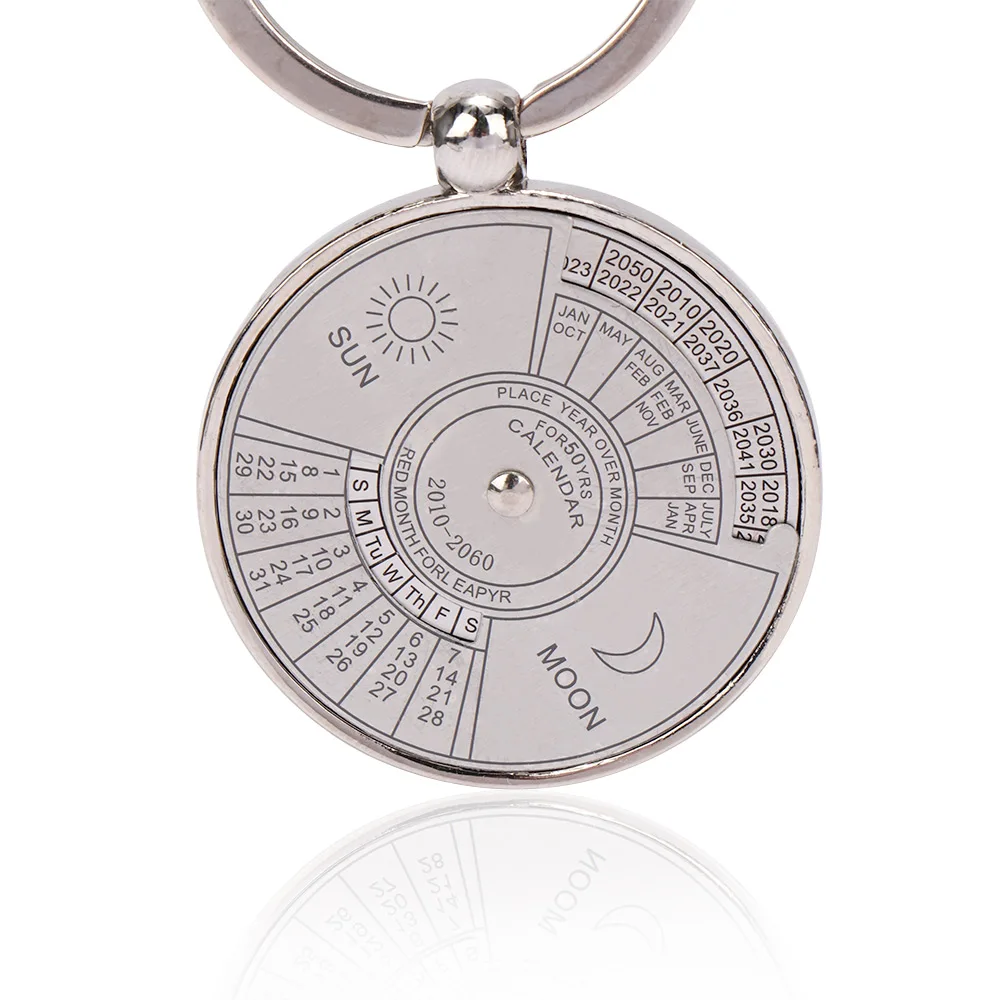 

50 Years Perpetual Calendar Keyring Unique Compass Metal KeyChain Gift