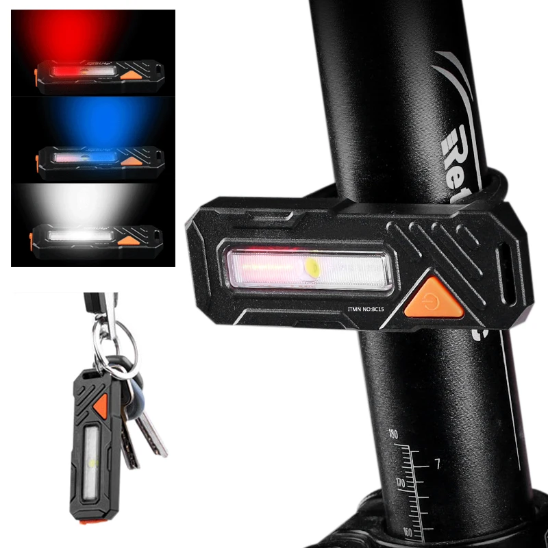 

Mini Bike Taillight COB Light Panel + LED Alarm Lamp USB Safety Warning Rear Light Built-in Rechargeable Battery Bike Light