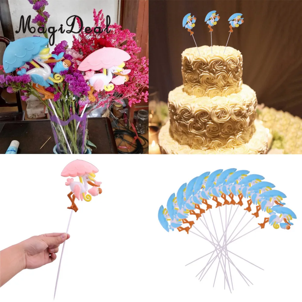 Us 4 99 19 Off Magideal 12pcs Lot Boy Girl Baby Shower Stork Cake Topper Table Centerpiece Party Decoration In Cake Decorating Supplies From Home