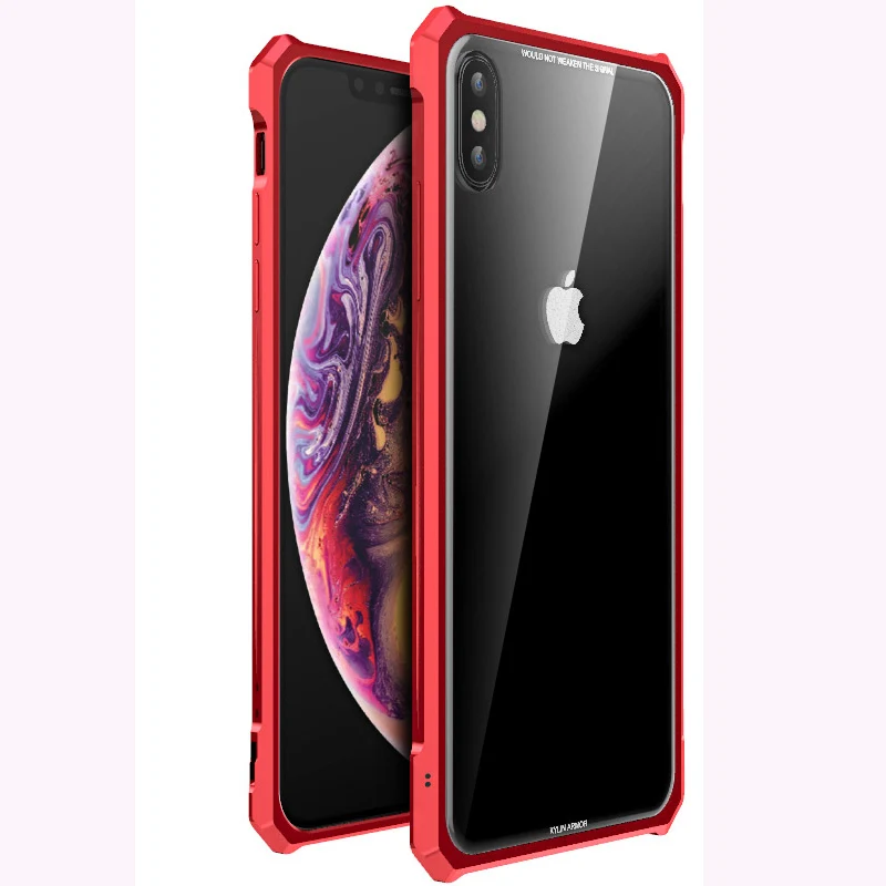 Luxury metal frame cover for iPhone xs max case clear Hard back Glass