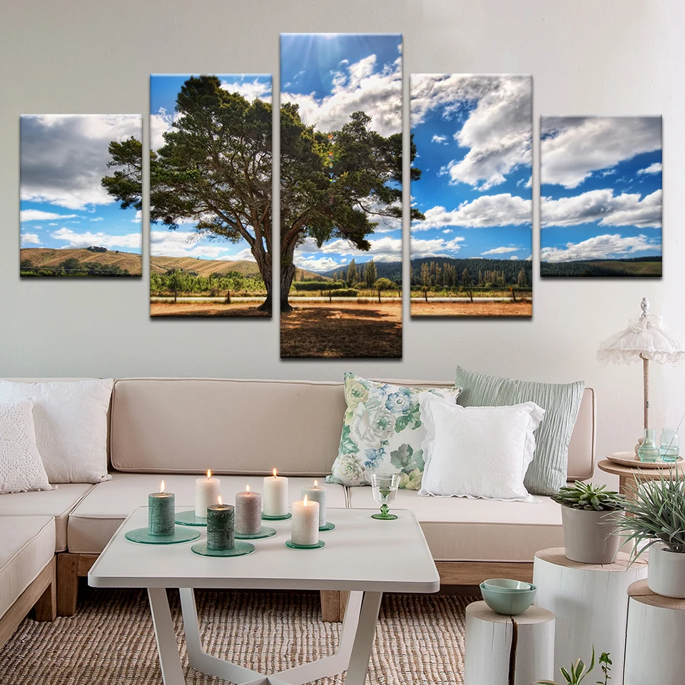 5 Panel Printed Tree Art Scenery Landscape Modular Picture Large Canvas