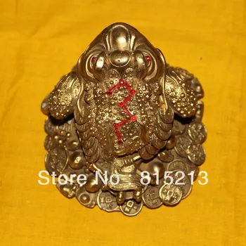 

wang 00037 Oriental Bronze Brass Spittor Toad Statue Coins Stand for Rich Wealth 10x10x8 cm