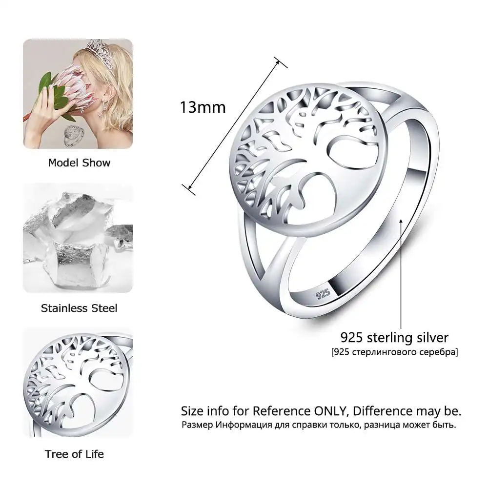 Tree of Life Classic Accessories 925 Sterling Silver Rings For Women New Mothers Day Gifts (JewelOra RI102308)