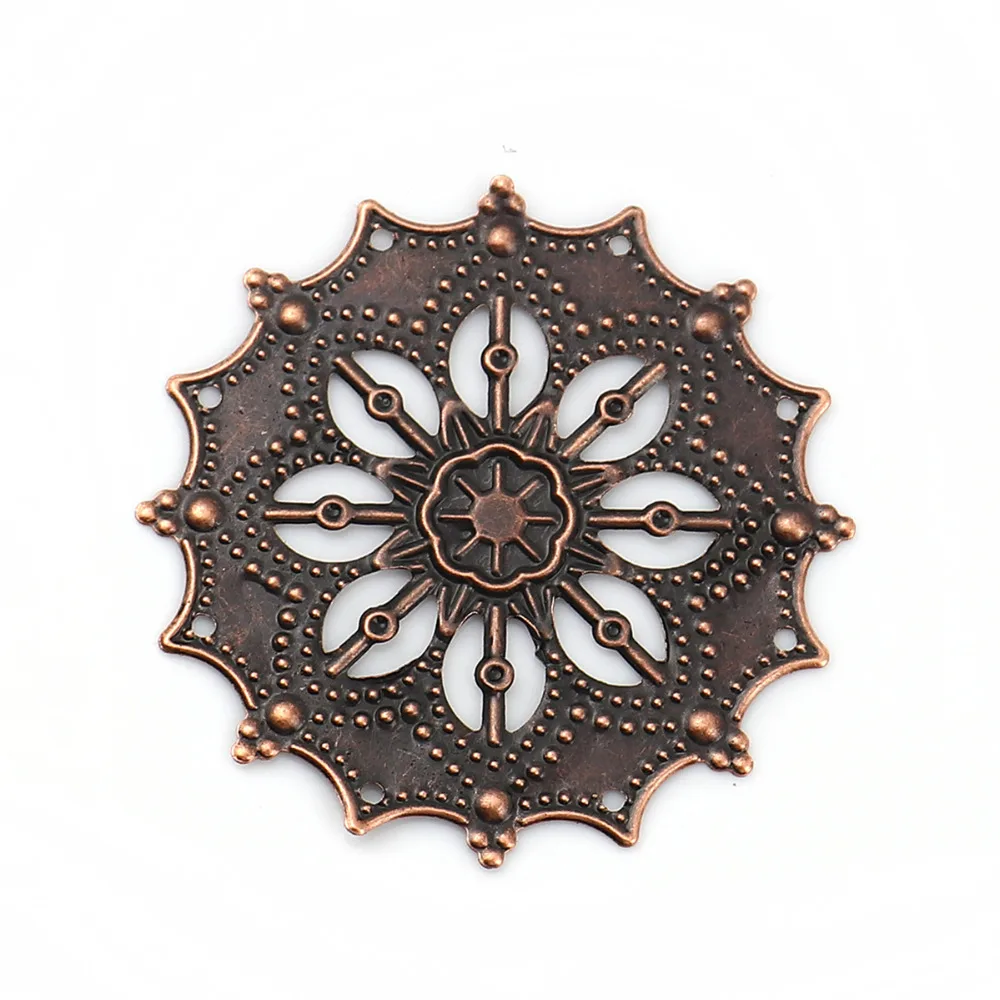 

Doreen Box Iron Based Alloy Filigree Stamping Embellishments Round Antique Copper Flower 43mm(1 6/8") x 43mm(1 6/8"), 50 PCs