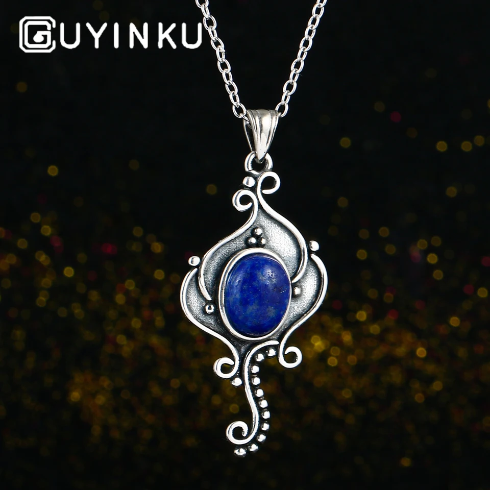 

GUYINKU Natural Dark Blue Lapis Necklace & Pendants Elephant Necklace For Women Birthday Gift Fine Jewelry With Chain