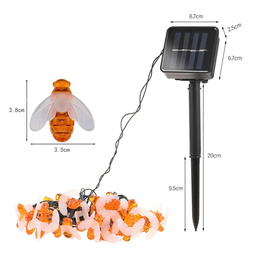 Новинка 20 светодиодный s 30 светодиодный s светодиодный светильник на солнечных батареях милый медовый пчелиный светодиодный Сказочный светильник уличный садовый забор патио Праздничная гирлянда светильник