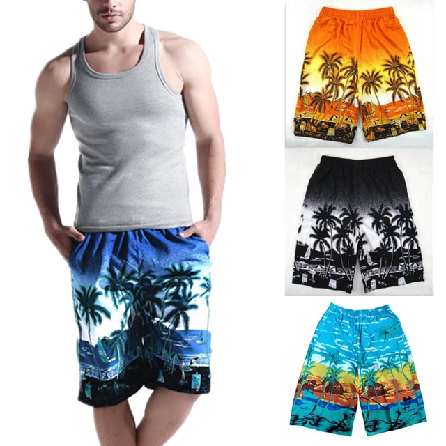 Summer Mens Beach Shorts Printed Coconut Palm Tree Casual Board Shorts