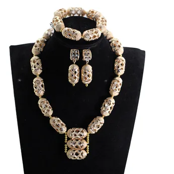 

Dubai Gold Jewelry Sets for Women 2019 Bridal Gift Nigerian Wedding African Beads Jewelry Set Chunky Pendant Necklace QW1294