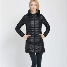 Женская ультра легкая пуховая куртка средней длины Новая женская парка пальто с капюшоном женские толстовки Женская мода