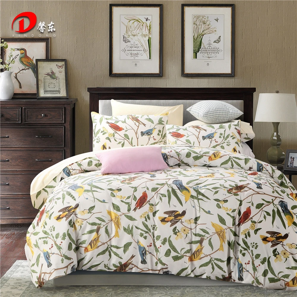 Birds & Leaf Satin Bed Set Luxury Egyptian Cotton Bedding