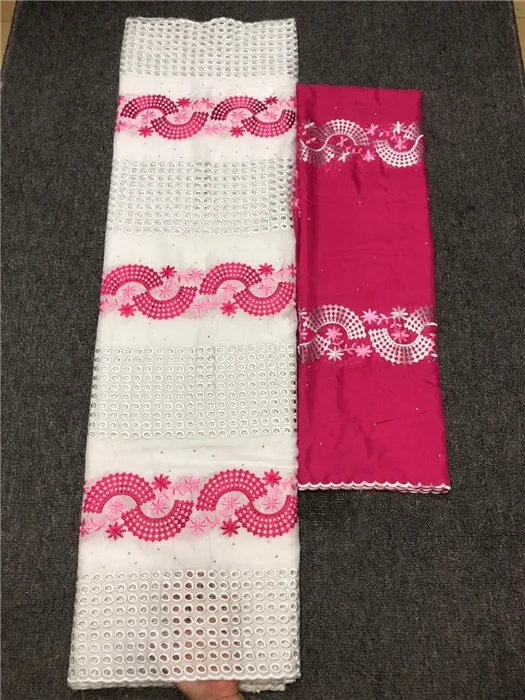 

Hot sale party set embroidery African cotton lace fabric matching 2yards Swiss voile scarf material NCV1(5+2y)