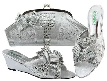 

Silver Color New Arrival Ladies Italian Shoes and Bag Set Decorated with Rhinestone Italian Shoes with Matching Bag for MM1072