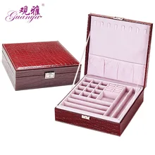 Guanya Jewelry Organizer Women Claret Crocodile Sector Automatic Gift Jewelry Box Display Organizer Carrying Case Boxes