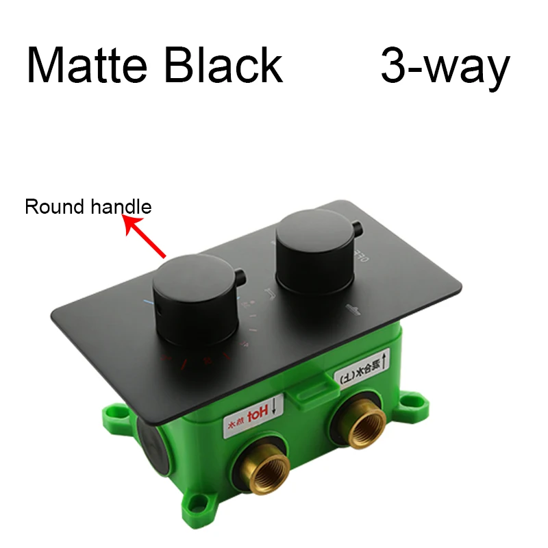 Встраиваемая коробка Черный Хром золотой термостатический душевой смеситель клапан латунный смеситель для душа смесительная Ванна смеситель для душа картриджи, клапан - Цвет: Black 3-way Round