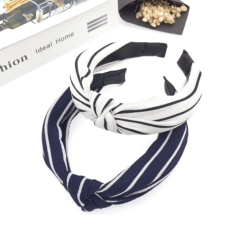 Simple Striped Hairbands Fashion Fabric Wide Side Knotted Sport Turban Headband Hair Hoop Ladies Girl Headwear Accessories | Украшения и
