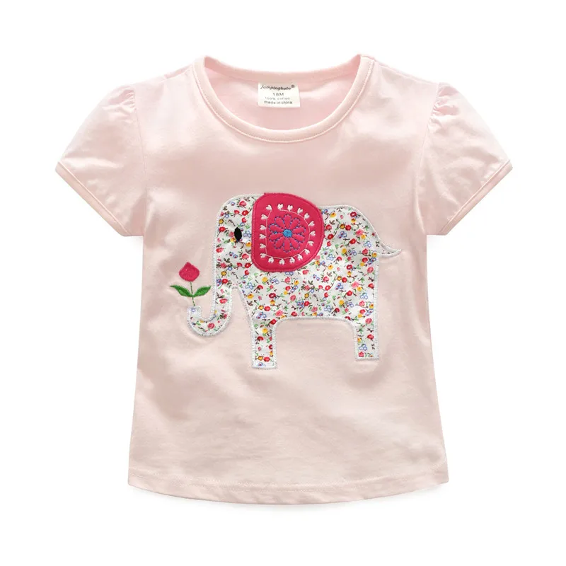 Jumping/летние футболки для девочек брендовая модная детская одежда в полоску с аппликацией в виде прыжков и динозавров Детские футболки 18 мес.-6 лет