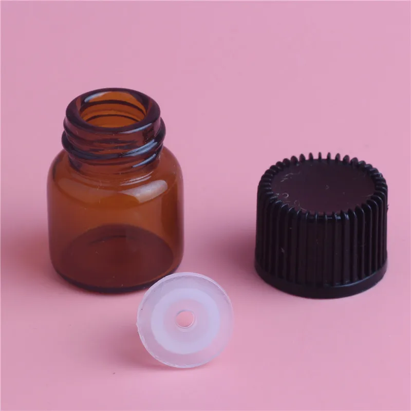 

100pcs 2ml Small Brown Glass Bottles Vials With Amber Glass Essential Oil Bottle hexagon cap without hole