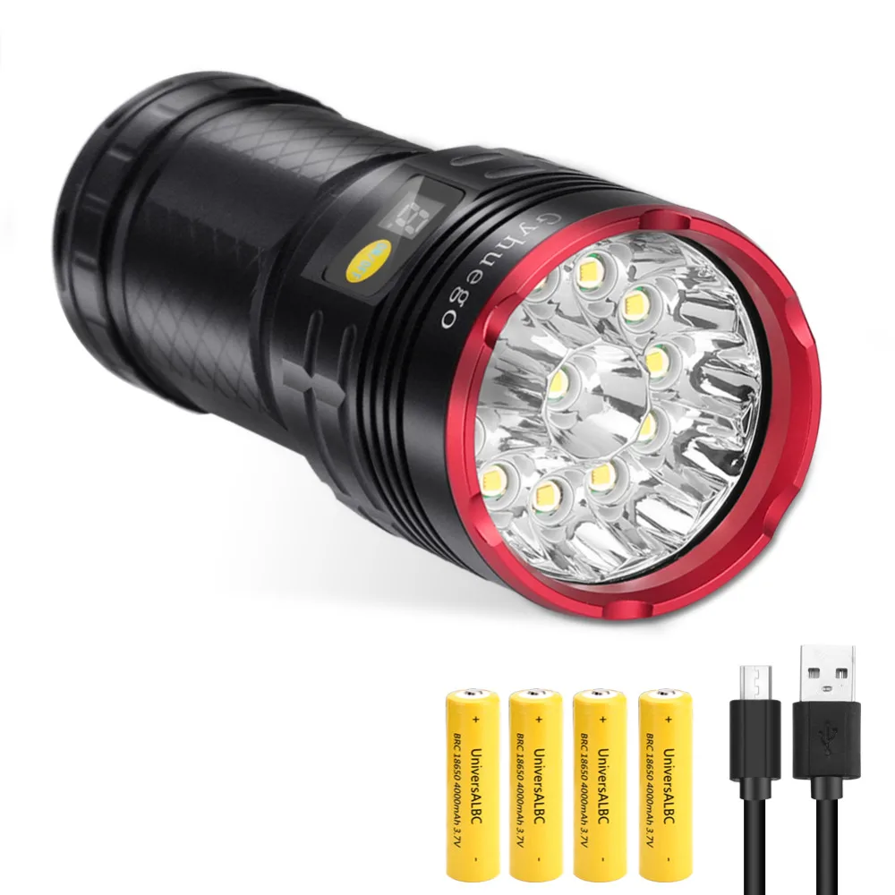LED linterna USB recargable 10000 lúmenes 12x CREE T6 linterna Led Lanterna 18650 batería para Camping de senderismo de emergencia - 1
