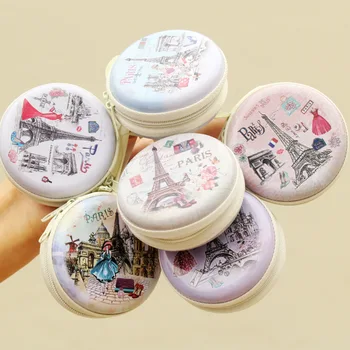 

10 piece pack Eiffel Tower Round Tinplate Coin Purse Girl Coin Bag Compression Support Drop shipping