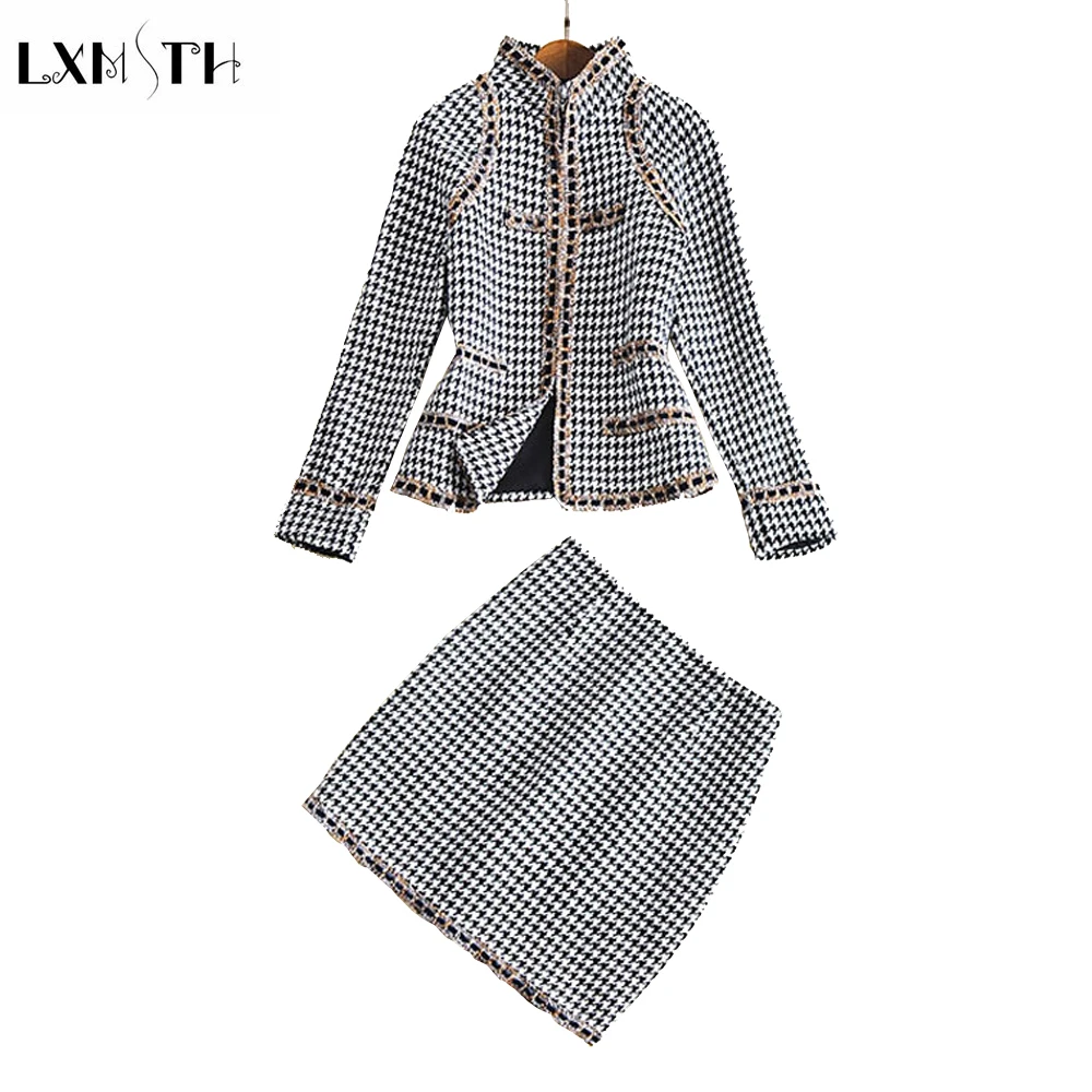 LXMSTH 2019 Tweed Set Vrouwen Mode Twee Stukken Set vrouwen Plaid Tweed Kort Jasje Rok Set Winter Designer Runway pak Set LXMSTH 2019 Tweed Set Vrouwen Mode Twee Stukken Set vrouwen Plaid Tweed Kort Jasje Rok Set Winter Designer Runway pak Set