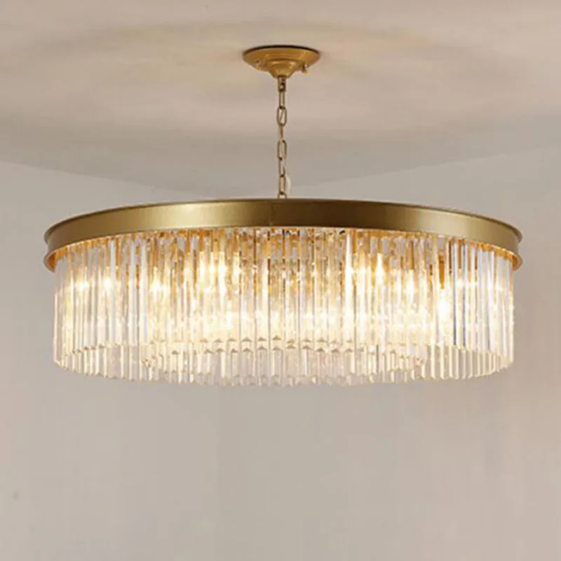 Round Crystal Pendant Lights Hanging Light LED Crystal Living Room Lamp Sitting Retro Dining Pendant Lights
