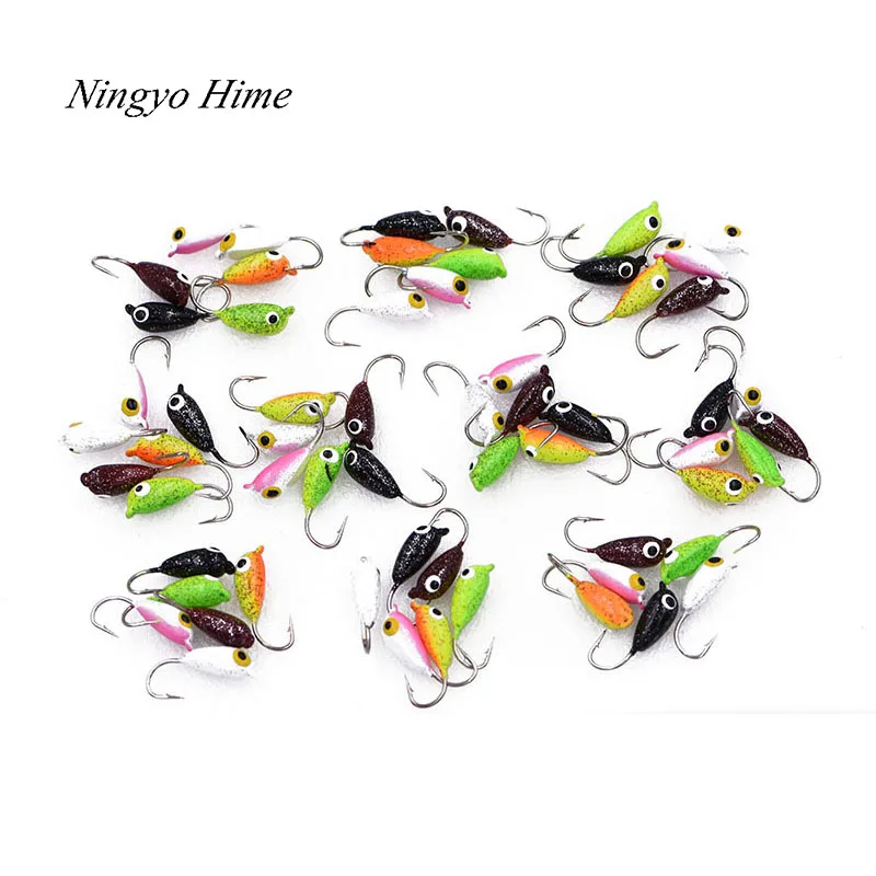 

Ningyo Hime 60PCS/Lot Mini Lead Fish Jigging Hooks Lure 5 Colors Ice Jig Tackle 2.3g 18mm Winter Fishing Lure
