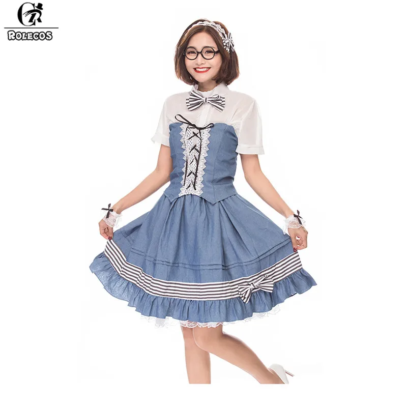 ROLECOS Sweet Lolita Sets For Women Tops+Skirt Cosplay Female Clothing Slim Fit Shirt And Skirt Maid 2018 | Тематическая одежда и