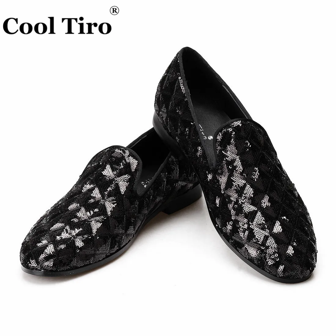 Black Sequin canvas Slippers Men's Loafers (4)
