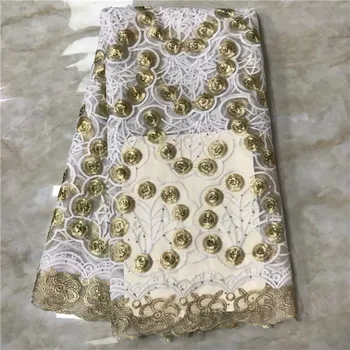 

2018 New gold white Milk Fiber Embroidery Soft Mesh Tulle French Lace Fabric Haute Couture For Wedding/Fashion Evening Dress