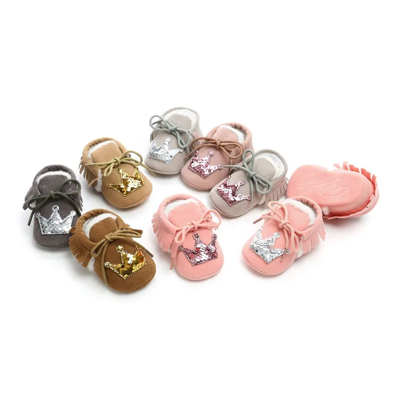 

Hot Baby Princess Crown Casual Toddler Shoes Baby Shoes 2018 New Winter Newborn Soft Warm Shoes Infant First Walkers 0-18M F