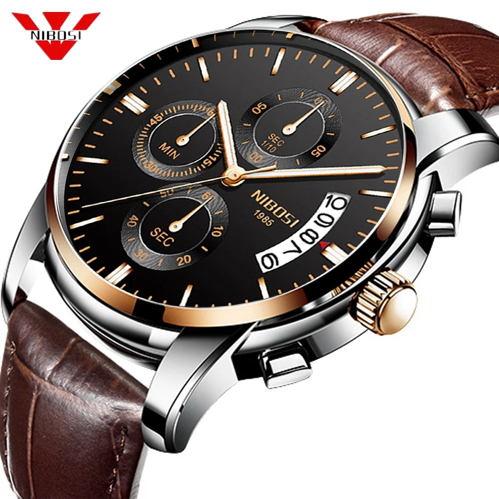 

NIBOSI 2018 Top Brand Men Military Sport Watches Mens Analog Watch Male Army Leather Quartz Clock Wrist watch Relogio Masculino