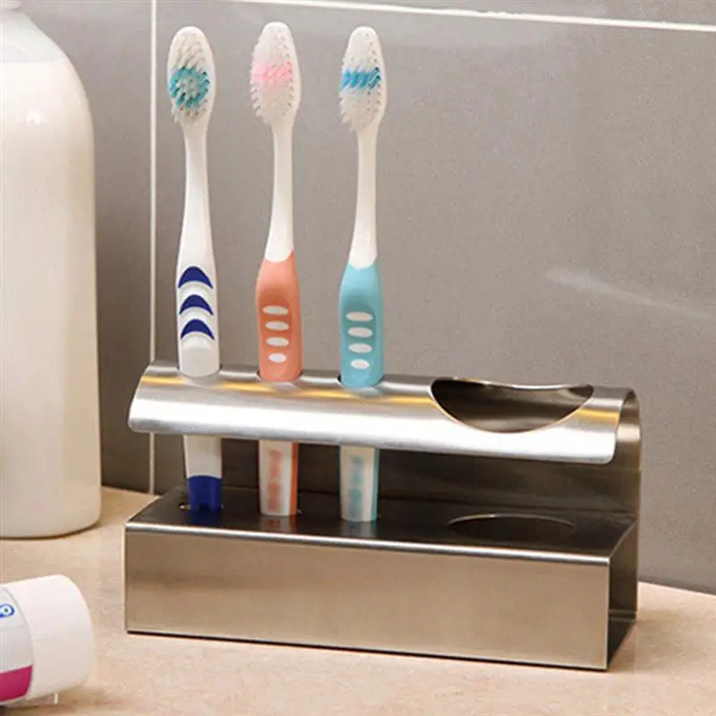 

Durable Bathroom Storage Rack 304 Stainless Steel Toothbrush Holder Desktop Simple Toothpaste Shelf For Bathroom Shower Room
