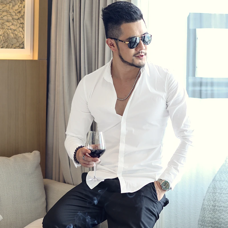 Брендовые белые мужские рубашки с длинным рукавом Chemise Homme 2019 модные