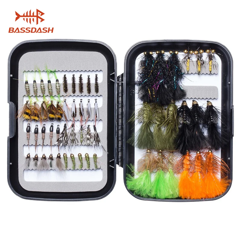 Bassdash Trout Fishing Flies Assortment 58pcs Include Dry Wet Flies Nymphs  Streamers, Fly Lure Kit with Fly Box