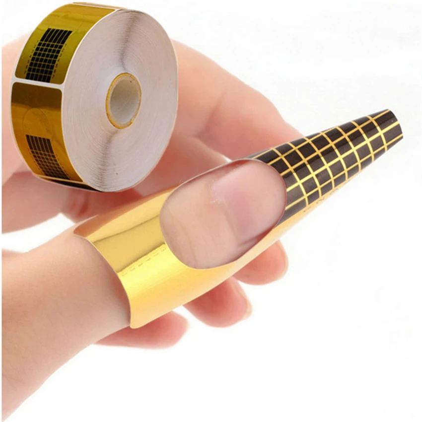 

Nail Extension Form Sticker 500Pcs Golden Horseshoe Shape French Nail Polish UV Gel Acrylic Tip Curl Nail Art Guide DIY Salon
