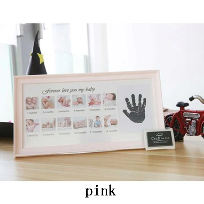 Розовый 12 месяцев фото рамка, фоторамка украшения Babyroom фоторамка Love Baby Memorial растущие рамки отпечатка руки - Цвет: Розовый