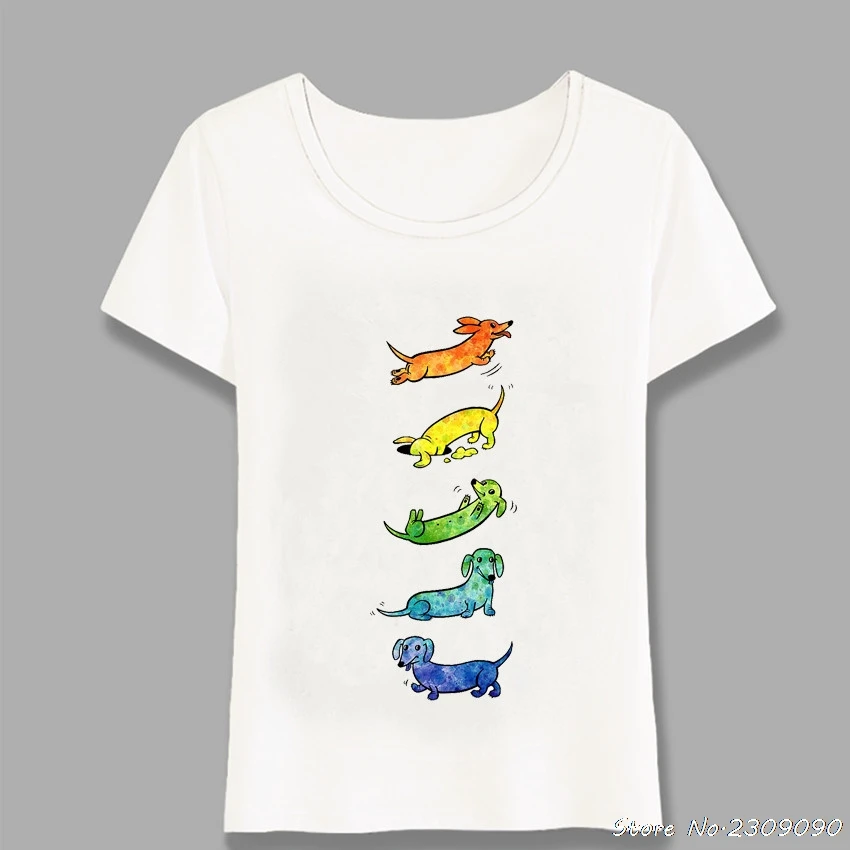 

New Cute Pretty Space Watercolor Dachshunds Art T-shirt Fashion Women T-Shirt Funny Dog Design Casual Tees Female Tops Harajuku