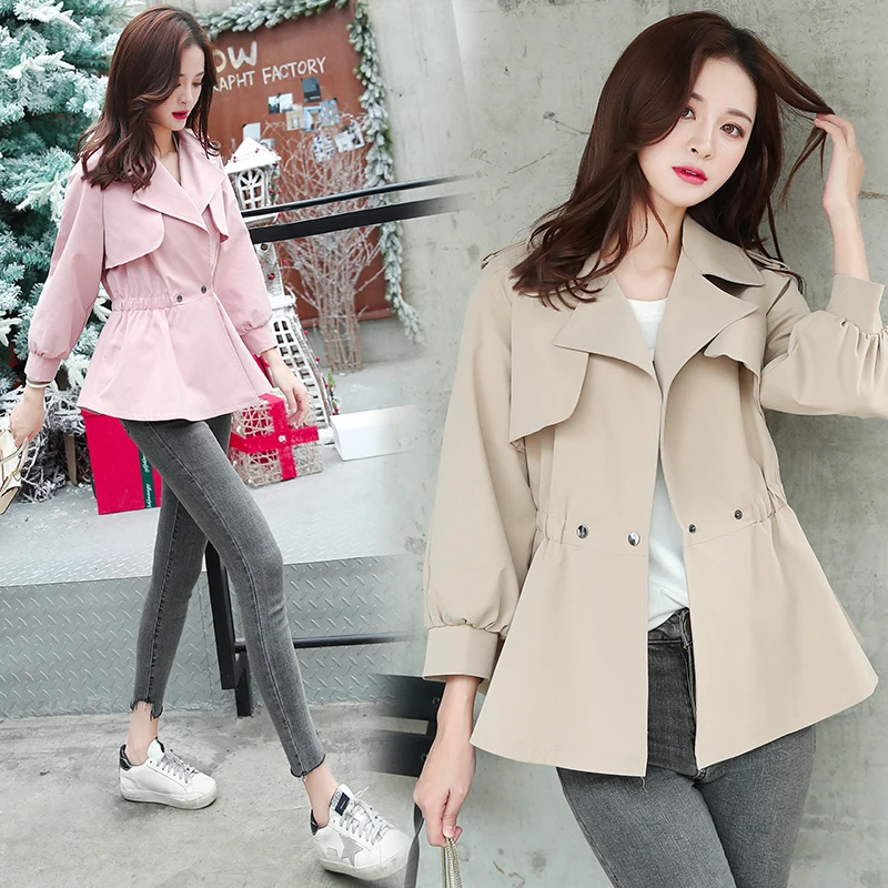 Bri 2019 New Fashion Double Breasted Short Trench Coat Women Khaki Slim Outwear Mujer Windbreaker Female Overcoat Bri 2019 New Fashion Double Breasted Short Trench Coat Women Khaki Slim Outwear Mujer Windbreaker Female Overcoat