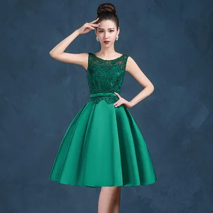 Suosikki/Элегантные зеленые короткие платья для выпускного вечера с v-образным вырезом и кружевными лямками - Цвет: Green