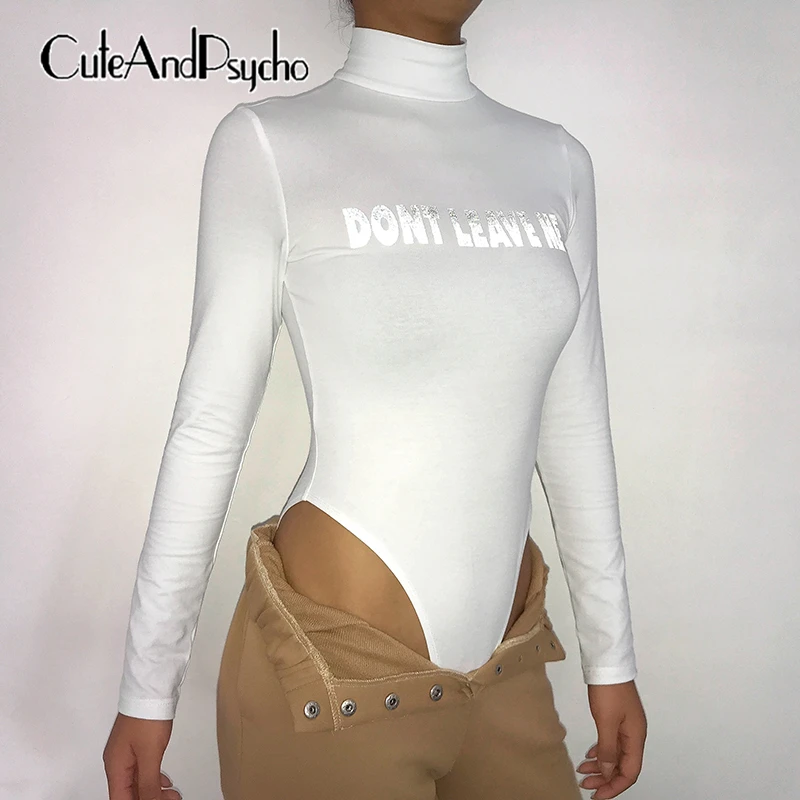 

Reflective Letter Print Sexy Bodycon Bodysuits Casual Cotton Women Rompers Slim Long Sleeve Jumpsuit Autumn Winter Cuteandpsycho