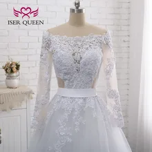 Сексуальное свадебное платье трапециевидной формы с открытой спиной и длинными рукавами, европейские свадебные платья, кружевное свадебное платье с вышивкой es W0274